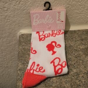 Barbie White and Hot Pink Logo Crew Socks Brand New